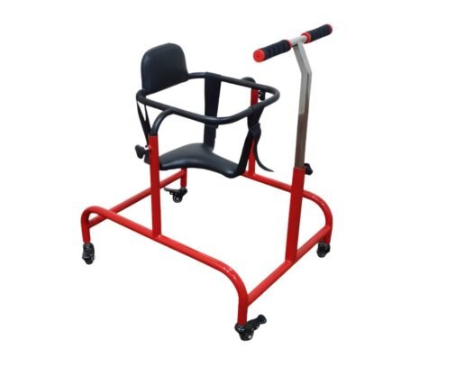 CP Walker Height Adjustable with red frame, square adjustable ring, and lock-type wheels on white background